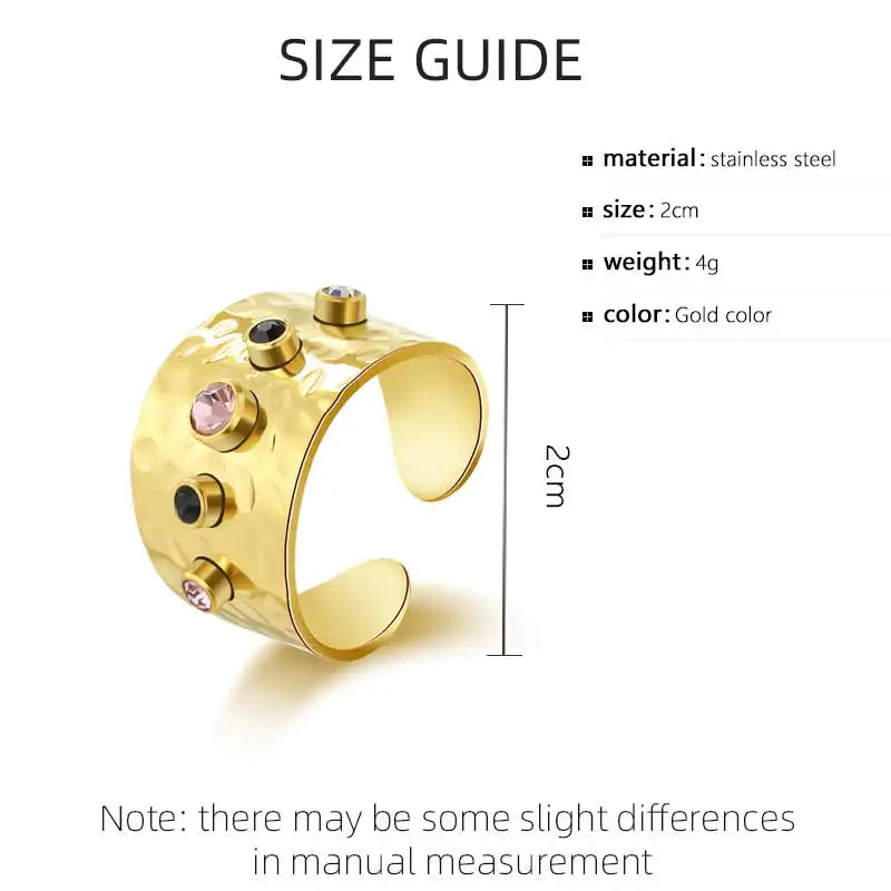 Textured Colored Stone Stainless Steel Rings for Women