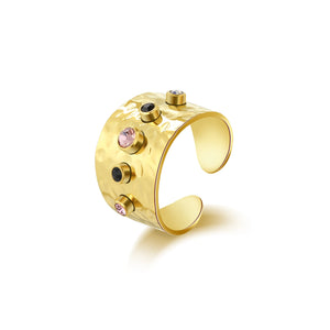 Textured Colored Stone Stainless Steel Rings for Women