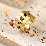 Textured Colored Stone Stainless Steel Rings for Women