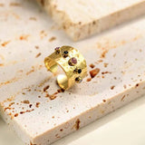 Textured Colored Stone Stainless Steel Rings for Women