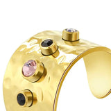 Textured Colored Stone Stainless Steel Rings for Women