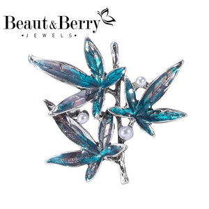 Beaut&Berry CZ Bamboo Brooches Enamel Flower Brooch Pins