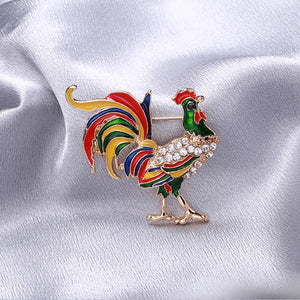 Enamel Chicken Brooch Rhinestone Rooster Pin