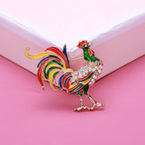 Enamel Chicken Brooch Rhinestone Rooster Pin