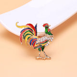 Enamel Chicken Brooch Rhinestone Rooster Pin