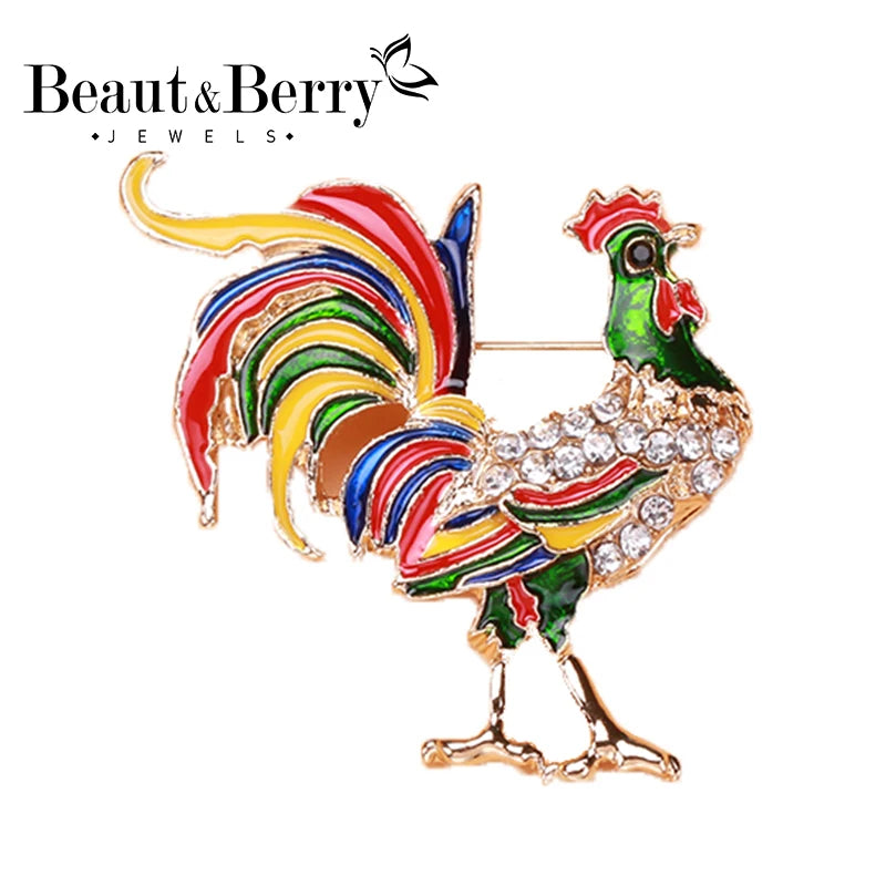 Enamel Chicken Brooch Rhinestone Rooster Pin