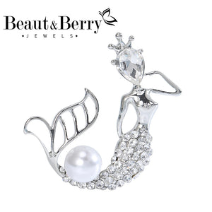 Beaut&Berry Rhinestone Pearl Mermaid Lady Brooch Wedding Party Gift Pin