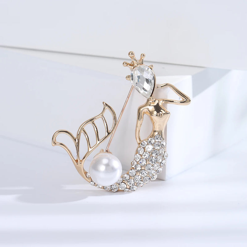 Beaut&Berry Rhinestone Pearl Mermaid Lady Brooch Wedding Party Gift Pin