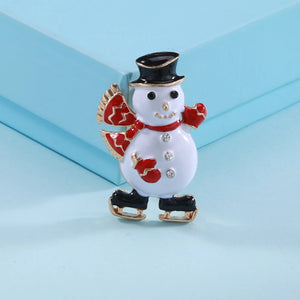 Beaut&Berry Drop Oil Skate Snowman Christmas Brooch