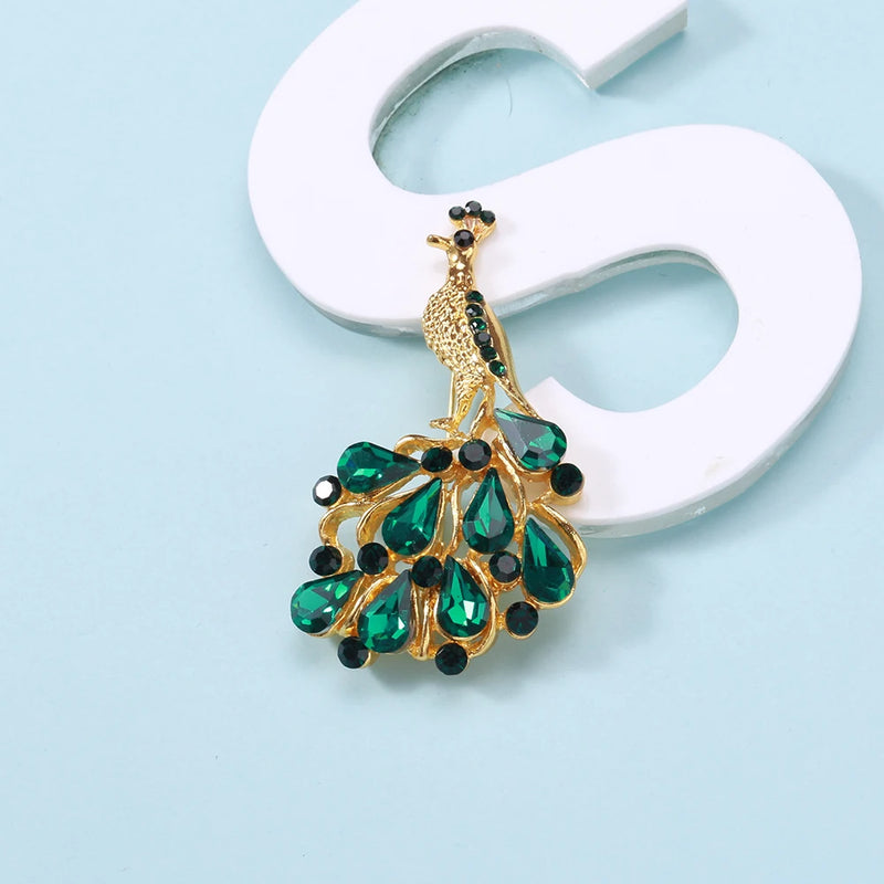 Crystal Peacock Brooches 4-color Rhinestone Bird Pins