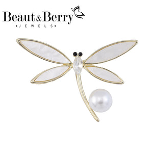 Beaut&Berry Pearl Dragonfly Brooch Women's Dress Accessory