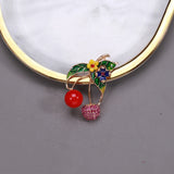 Beaut&Berry Pearl Rhinestone Cherry Brooch Fruit Jewelry Gift