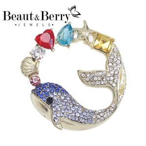 Beaut&Berry Rhinestone Dolphin Jewel Whale Lady Brooch