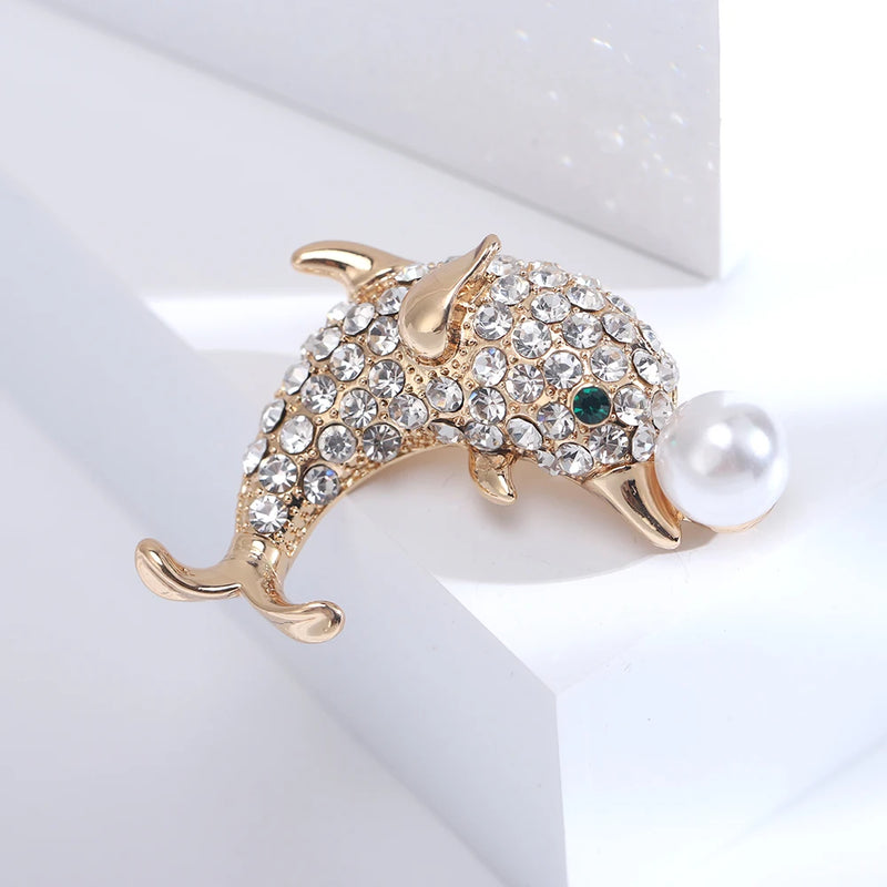 Rhinestone Dolphin Brooch Wedding Party Gift Pin Office Jewelry