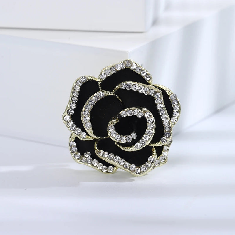 Beaut&Berry Rhinestone Dripping Camellia Ladies Brooch Wedding Pin