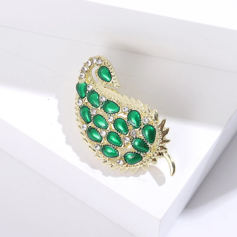 Beaut&Berry Rhinestone Drop Leaf Brooch Wedding Ladies Jewelry