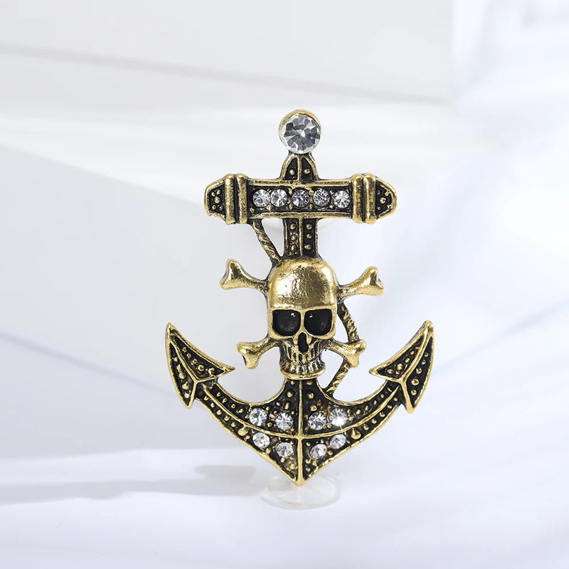 Skull Boat Anchor Brooch for Men Women