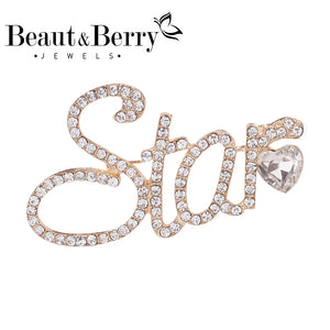 Beaut&Berry Sparkling Star Brooches For Women Unisex Letters Brooch Pin