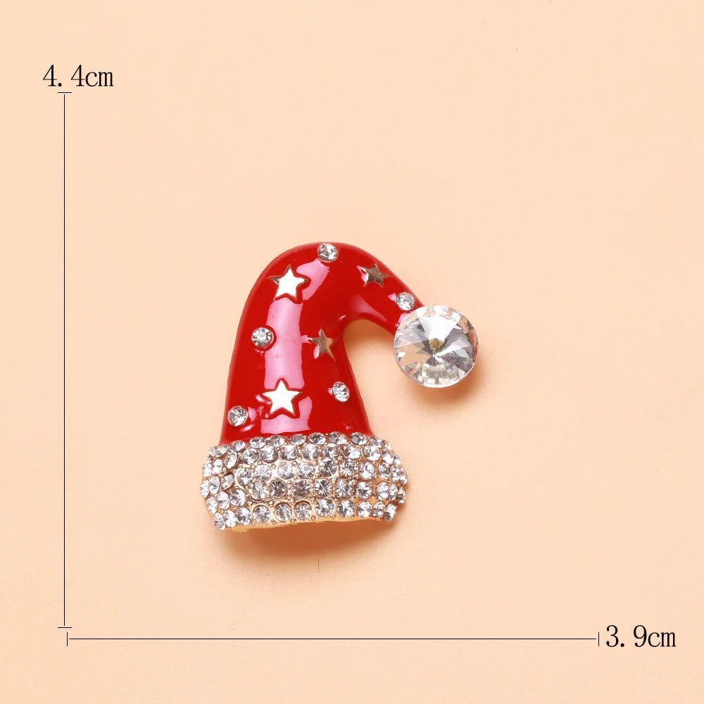 Beaut&Berry Vintage Rhinestone Christmas Hat Brooches Red Cap Year Brooch Pin