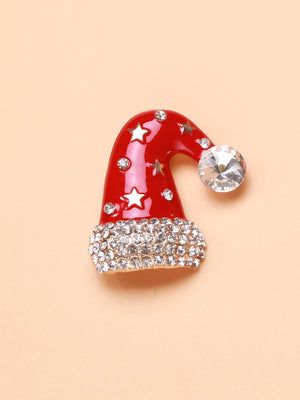 Beaut&Berry Vintage Rhinestone Christmas Hat Brooches Red Cap Year Brooch Pin