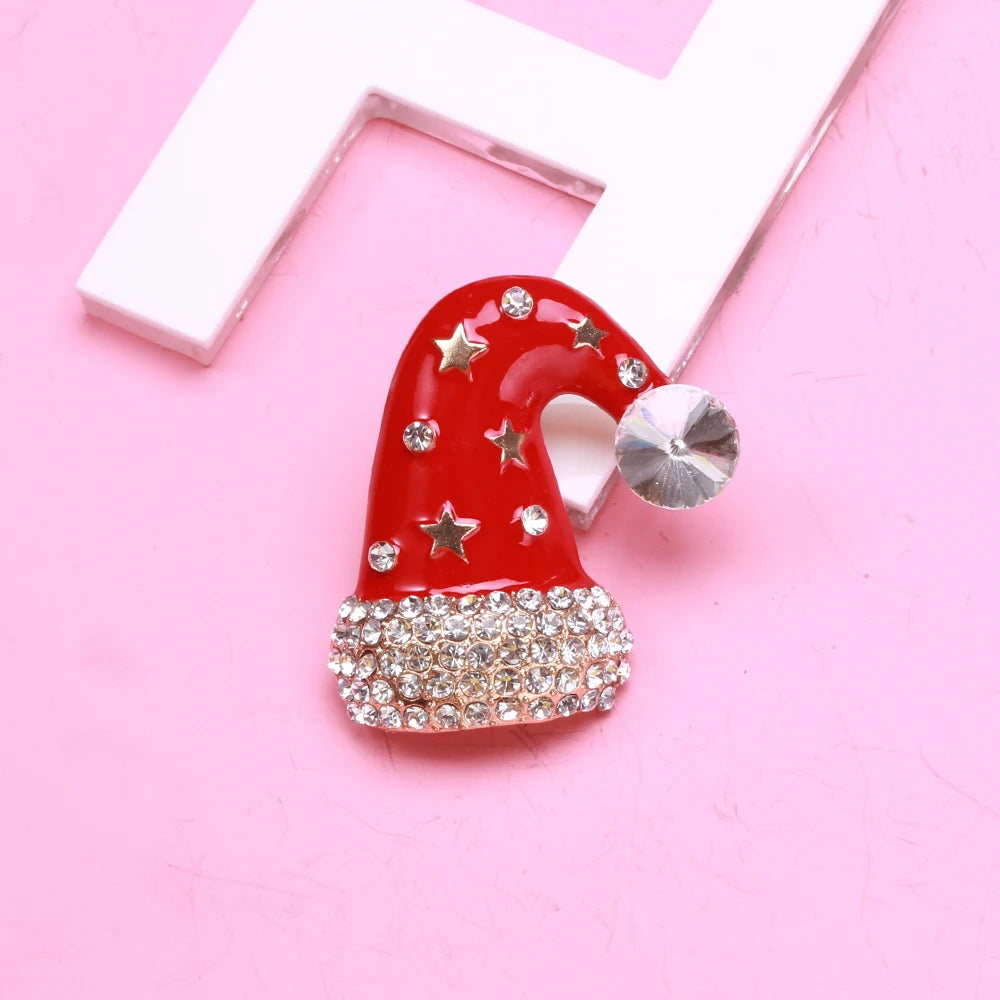 Beaut&Berry Vintage Rhinestone Christmas Hat Brooches Red Cap Year Brooch Pin