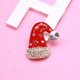 Beaut&Berry Vintage Rhinestone Christmas Hat Brooches Red Cap Year Brooch Pin
