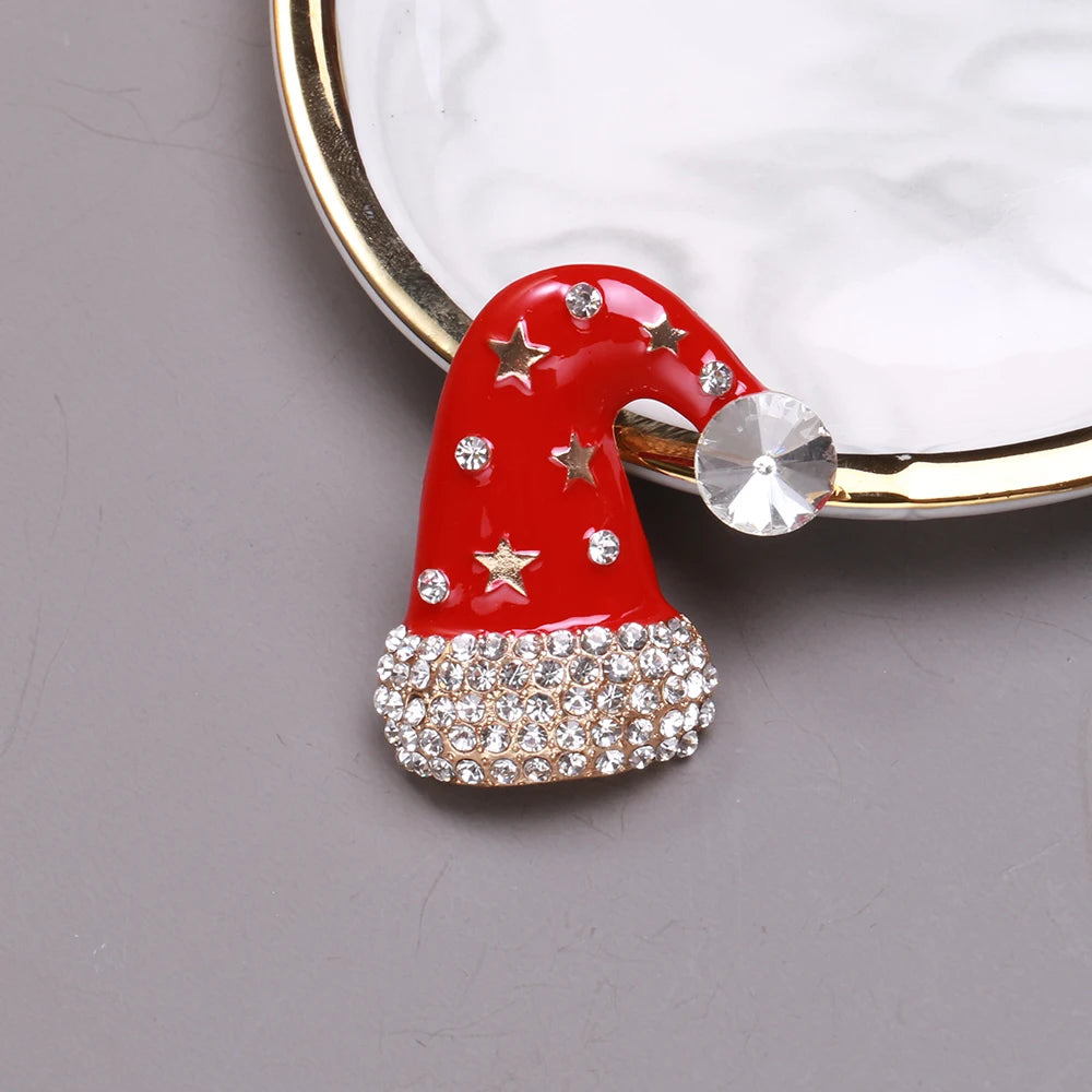 Beaut&Berry Vintage Rhinestone Christmas Hat Brooches Red Cap Year Brooch Pin