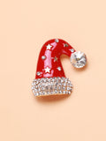 Beaut&Berry Vintage Rhinestone Christmas Hat Brooches Red Cap Year Brooch Pin