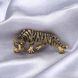 Beaut&Berry Zircon Tiger Brooch Pins Big Crystal Tail Copper Animal Brooch