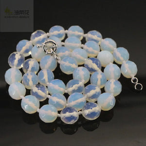 10mm Mexican Opal Moonstone Faceted Round Beads Necklace for Girls