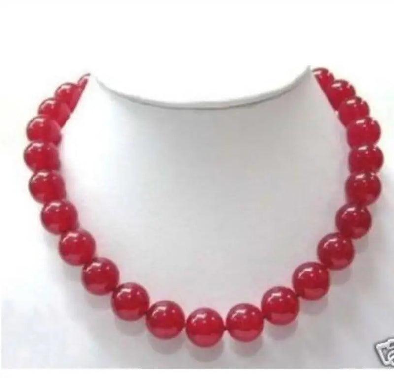 10mm Red Jade Round Beads Necklace 18"