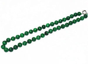 Vintage 10mm Round Green Malachite Gemstone Beads Necklace 18''