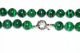 Vintage 10mm Round Green Malachite Gemstone Beads Necklace 18''