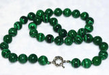 Vintage 10mm Round Green Malachite Gemstone Beads Necklace 18''