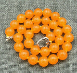 12mm Natural Orange Jade Round Gemstone Beads Necklace 18''