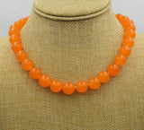 12mm Natural Orange Jade Round Gemstone Beads Necklace 18''
