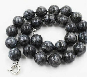 14mm Gray Stone Round Beaded Necklace 18 inches