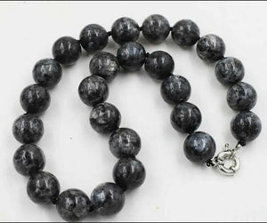 14mm Gray Stone Round Beaded Necklace 18 inches