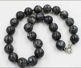 14mm Gray Stone Round Beaded Necklace 18 inches