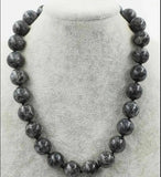 14mm Gray Stone Round Beaded Necklace 18 inches