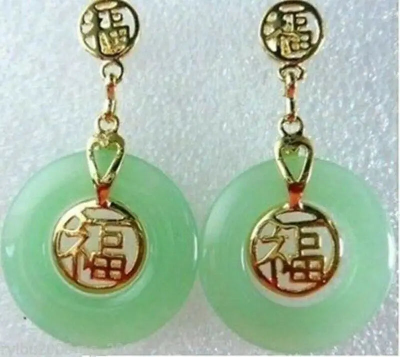 Stunning Green Jade Fortune Earrings