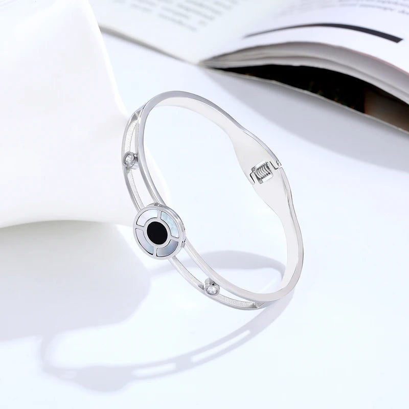Enamel Shell Bracelets for Women Stainless Steel Zircon Bangle