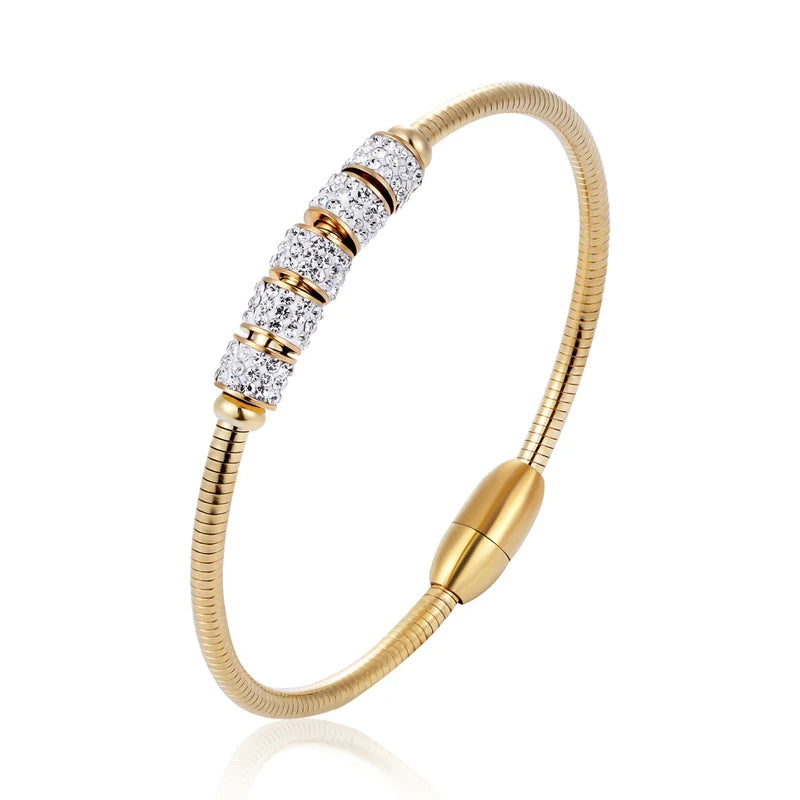 Rotating Zircon Bangle Stainless Steel Plating Jewelry