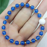 6mm Sapphire & 10mm Jade Round Beads Stretch Bracelet 7.5 Inch
