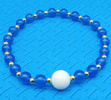6mm Sapphire & 10mm Jade Round Beads Stretch Bracelet 7.5 Inch