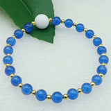 6mm Sapphire & 10mm Jade Round Beads Stretch Bracelet 7.5 Inch