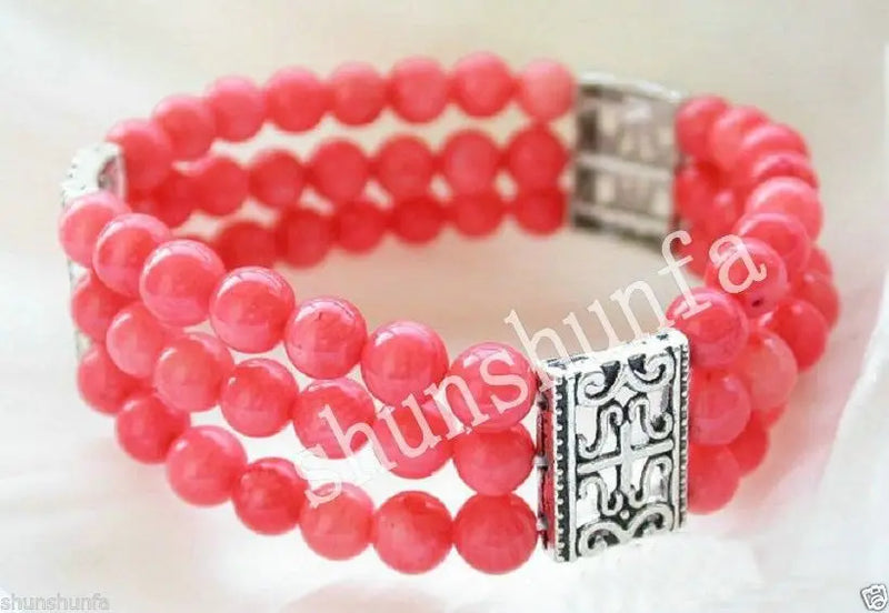6mm Pink Coral Bead Elasticity Bracelet