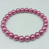 8mm Red Shell Pearl Beads Stretch Bracelet 7.5 Inch