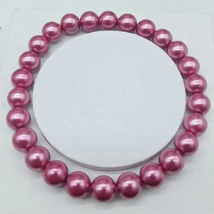 8mm Red Shell Pearl Beads Stretch Bracelet 7.5 Inch
