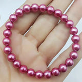 8mm Red Shell Pearl Beads Stretch Bracelet 7.5 Inch